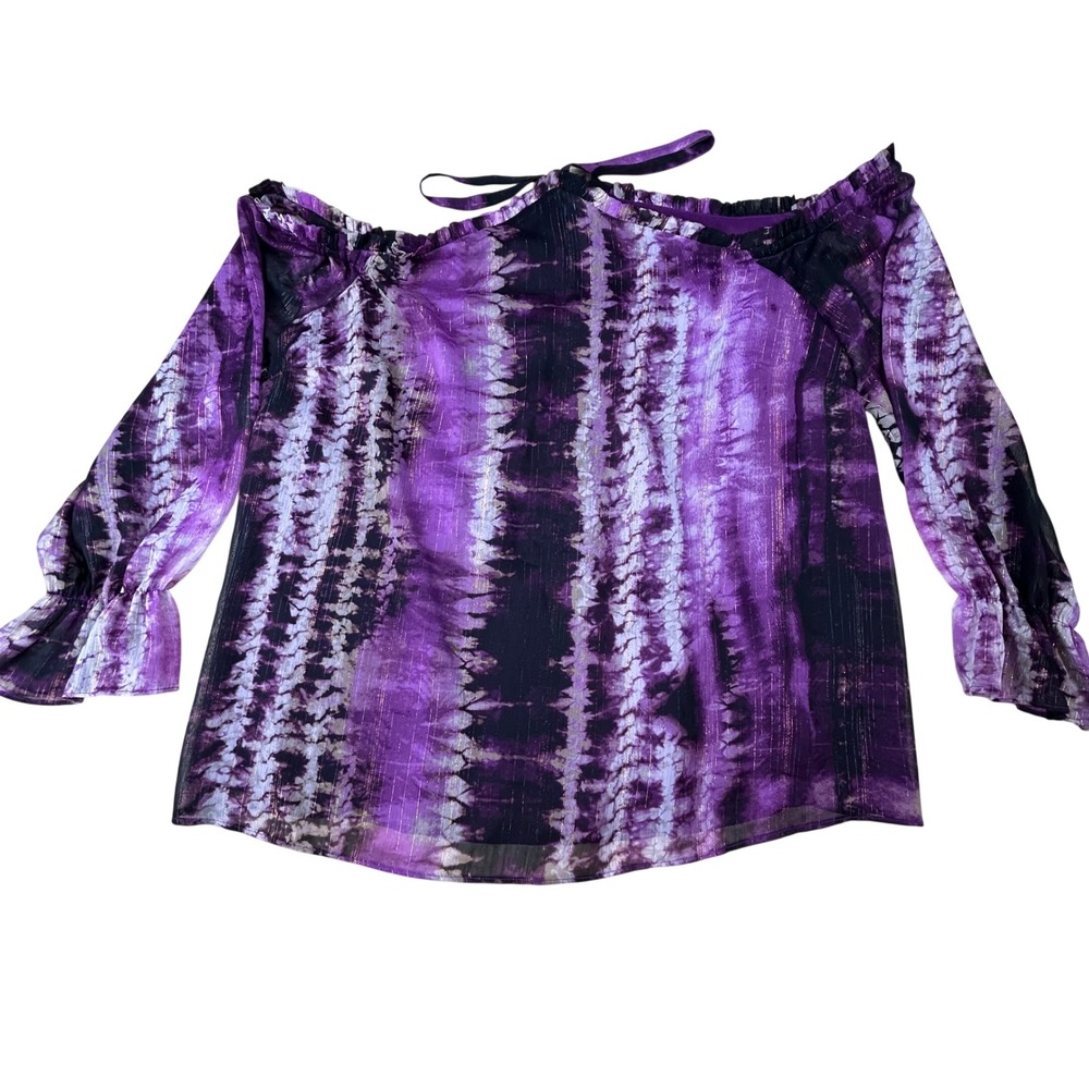 INC International Concepts Plus Twilight Tie Dye Cold Shoulder Top Purple 1X